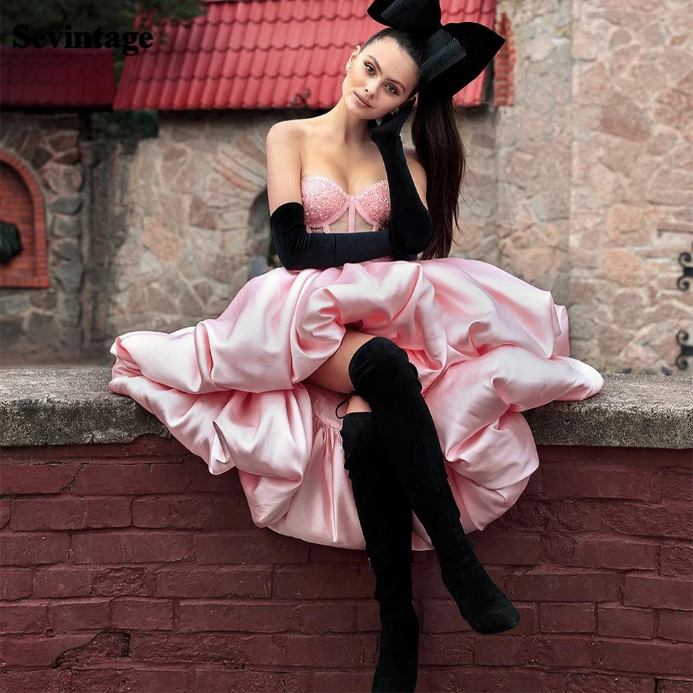 

Sevintage Elegant Ball Gown Crystal Prom Dress Sleeveless Sweetheart Short Evening Dresses Beading Party Gowns