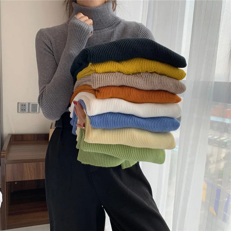 

2020 Autumn Winter Turtleneck Sweater Women Casual Slim Pullover Long Sleeve Knitted Sweater Female Top