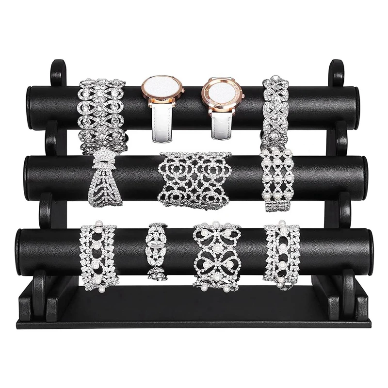 

Hanging Jewelry Display Rack Tree Organizer Metal Rack with 3-Layer PU 3 Rod Type Bracelet Holder, Used for Necklace