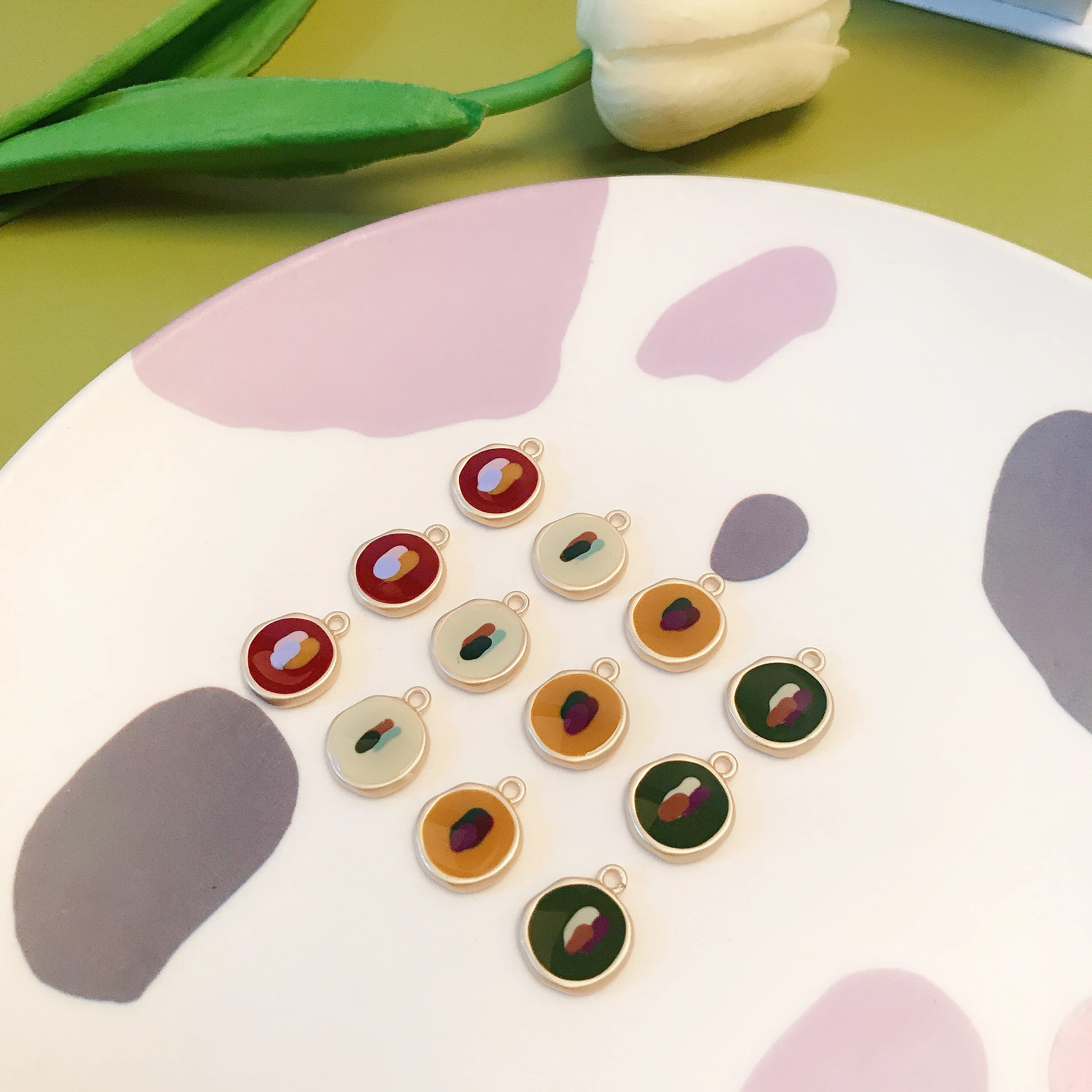 

Morandi hit color small round color block dumb gold drop oil alloy pendant DIY handmade jewelry earrings accessories material