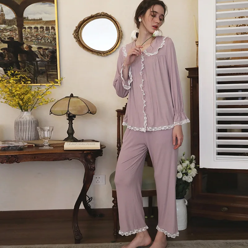 Весенний фиолетовый женский кружевной пижамный комплект Roseheart пижама для сна