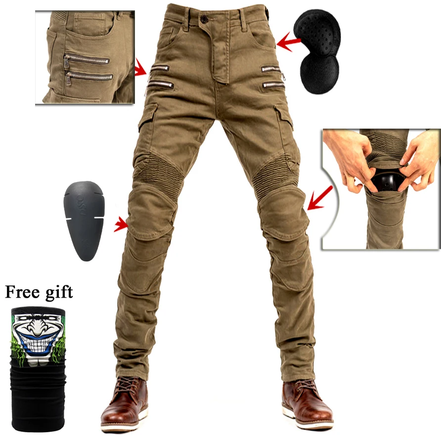 New Khaki Black Blue Motorcycle Pants Men Moto Jeans Zipper Protective Gear Motorbike Trousers Motocross Pants Moto Pant