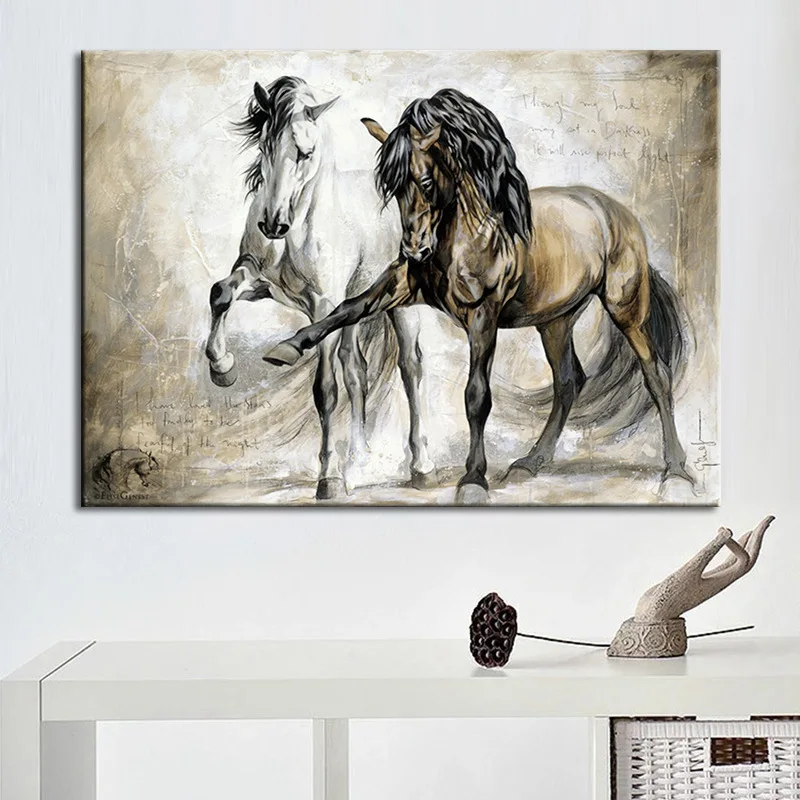 

Creative Animal Mural Wall Painting Two Horses Playing Decorative Pictures Canvas Art Posters Paints Home Cool Decor Prints