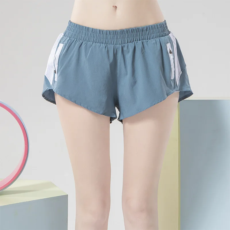 

New Style Anti-Exposure Zipper Shorts Running Sports Casual Gym Shorts Shorts Female Contrast Color Fitness Medium Waist Casual