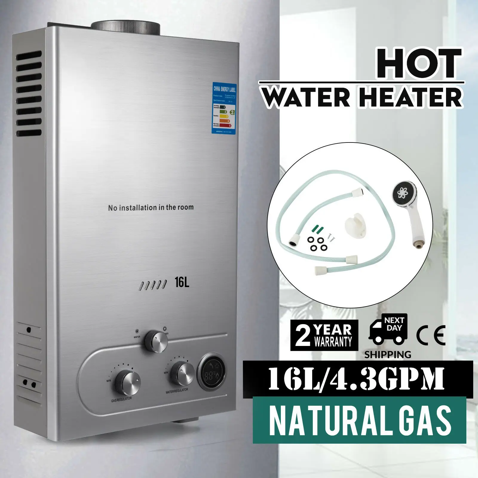 Газовый водонагреватель без резервуара СПГ 16 л мгновенный по требованию котел 4 3