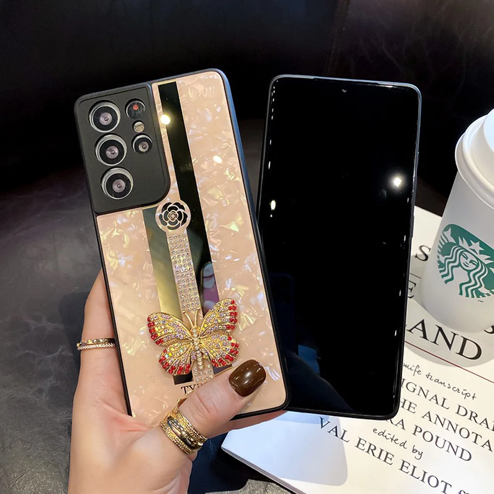 Luxury Rhinestone Fashion 3D Butterfly Phone Case For Samsung Galaxy Note 20 Ultra S21 S20 Plus FE 5G A42 A72 Cover
