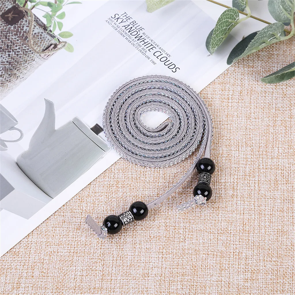 Женский ремень со стразами узкий эластичный однотонный пояс для платьев без