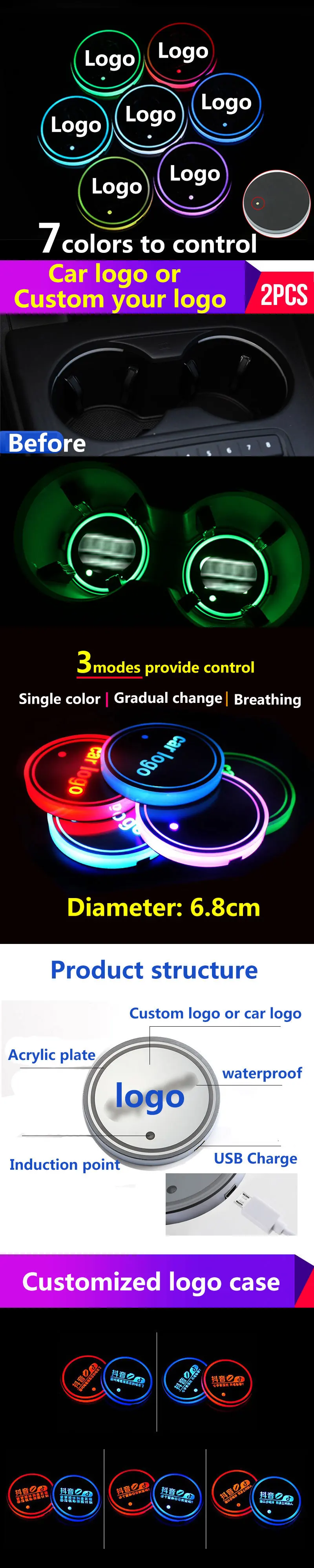 2 шт. Led Автомобильный держатель чашки Coaster для Mini Cooper логотип свет для r53 r56 f56 r50 r60 r55 тикерс аксессуары 7 цветов Изменение