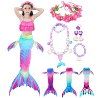 2020 new arrival rainbow pink mermaid tail swimsuit with fin for kids girls holiday dress costume bikini set bathing suit