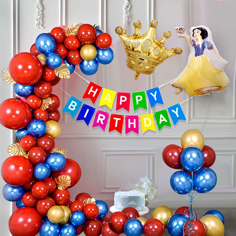 Globos Blancanieves para ni&ntilde;os y ni&ntilde;as, arcos coloridos para fiesta de cumplea&ntilde;os, cartel de feliz cumplea&ntilde;os, globos de corona-2