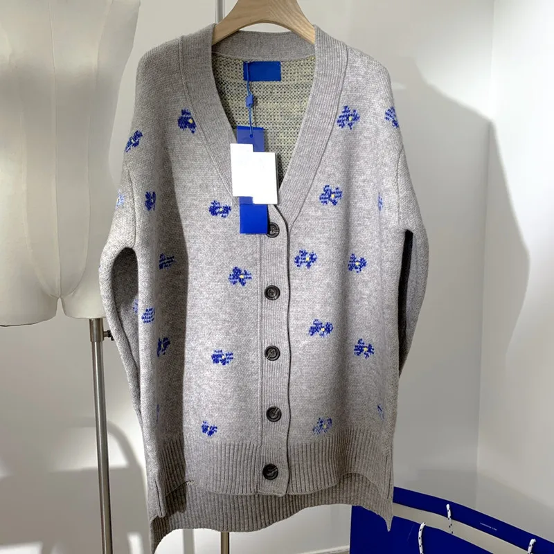 

Grey Woolen Button Crew Neck Long Sleeve Soft Knit Cardigan for Women 2021 Autumn Winter Casual Sweater Designer Luxury