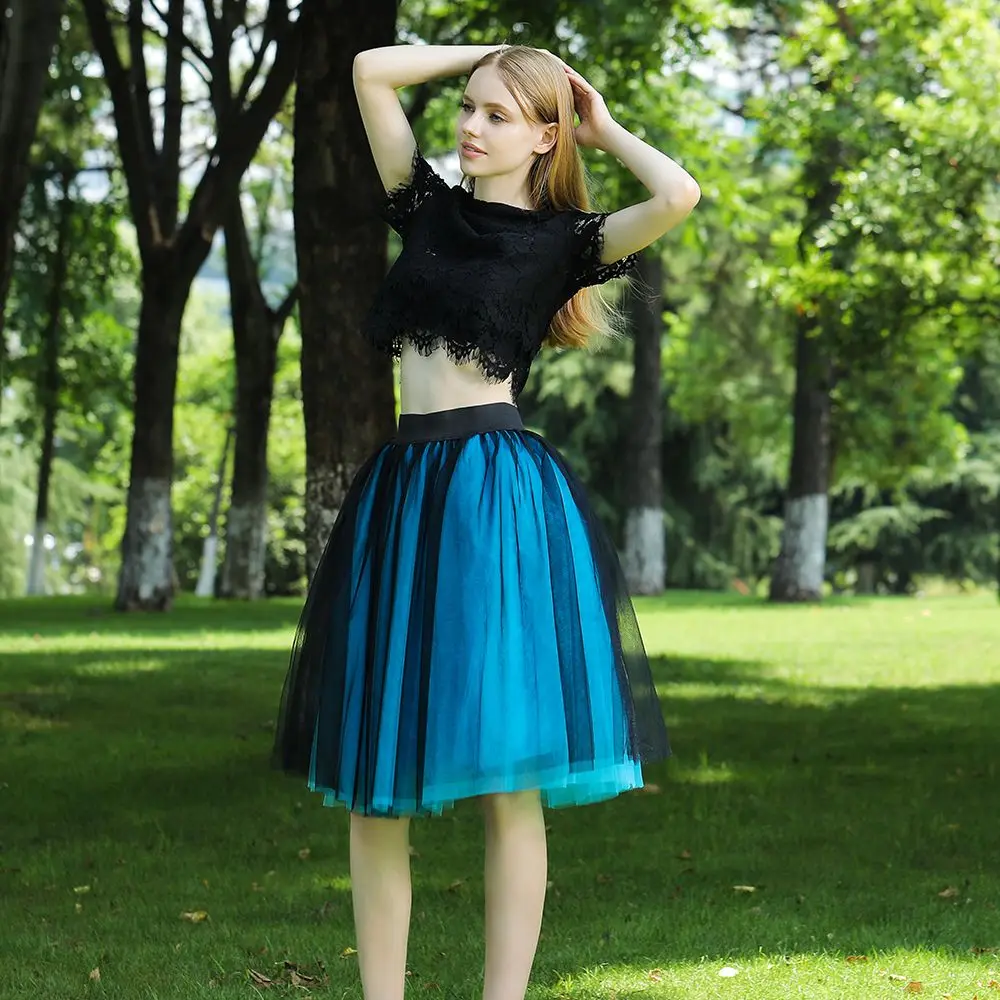 Женская многослойная юбка пачка средней длины шифоновая до колен с высокой