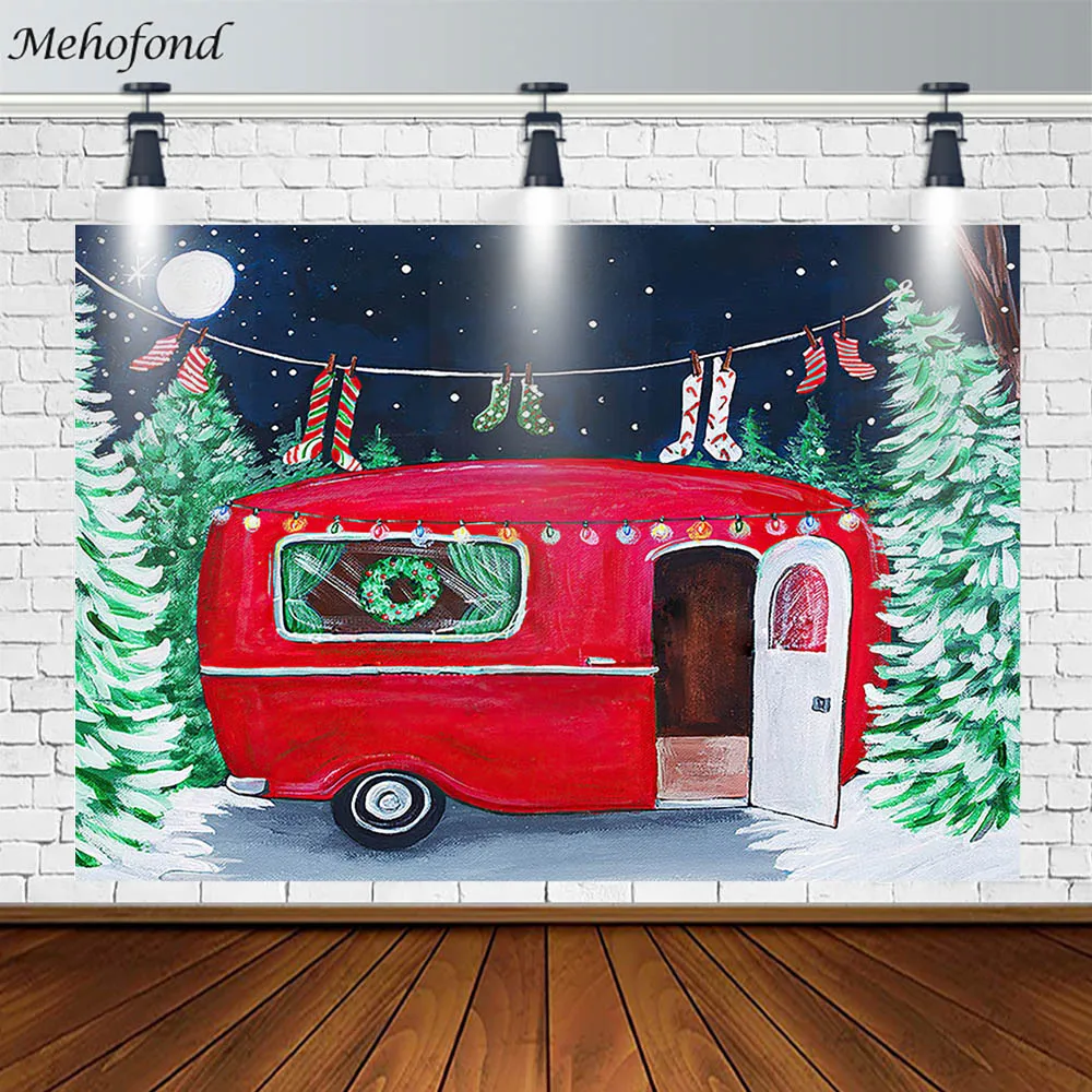 

Фон Mehofond с надписью "Merry Christmas" с изображением снега Красного автобуса, рождественских чулок, декоративная фотография, фотозона