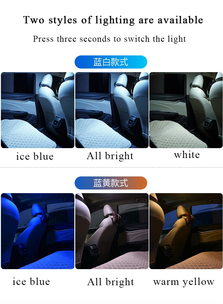 

USB Charging LED Light Portable Round Rechargeable Wireless Interior Reading Lamp Universal Touch Type Car Interior Night Lights