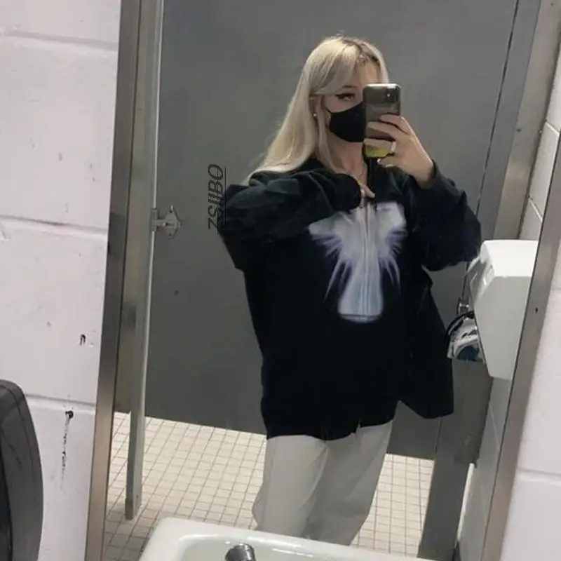 Толстовка с капюшоном на молнии свитшоты в стиле гранж уличный Кардиган большого