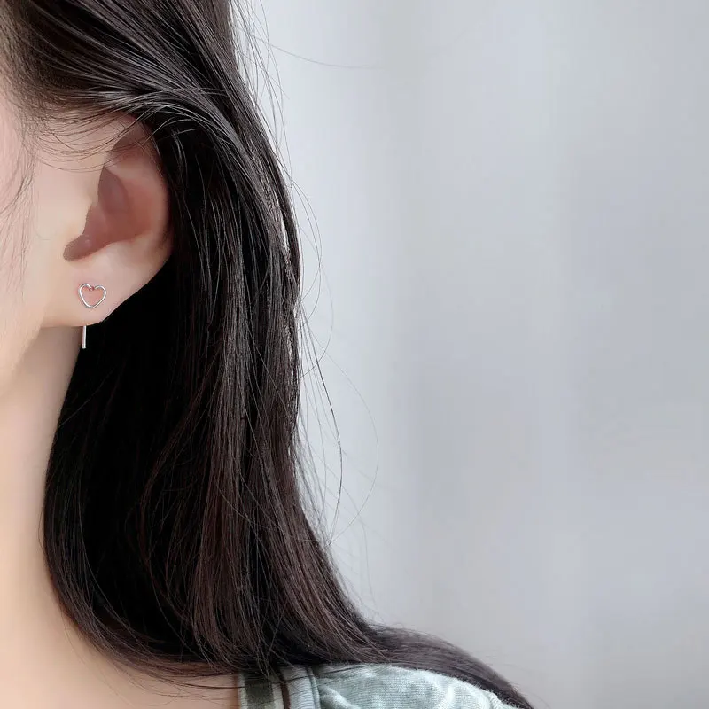 Женские серьги-гвоздики из серебра 100% пробы в форме сердца | Украшения и