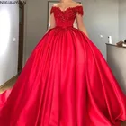 Красное бальное платье с открытыми плечами, свадебное платье 2021, кружевные аппликации, атласный корсет, на шнуровке, свадебное платье, платья es размера плюс