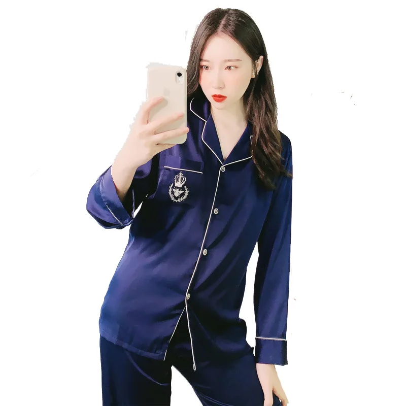 

Spring and summer 2021 pajamas women's long sleeve suit silk home wear thin style can be worn out