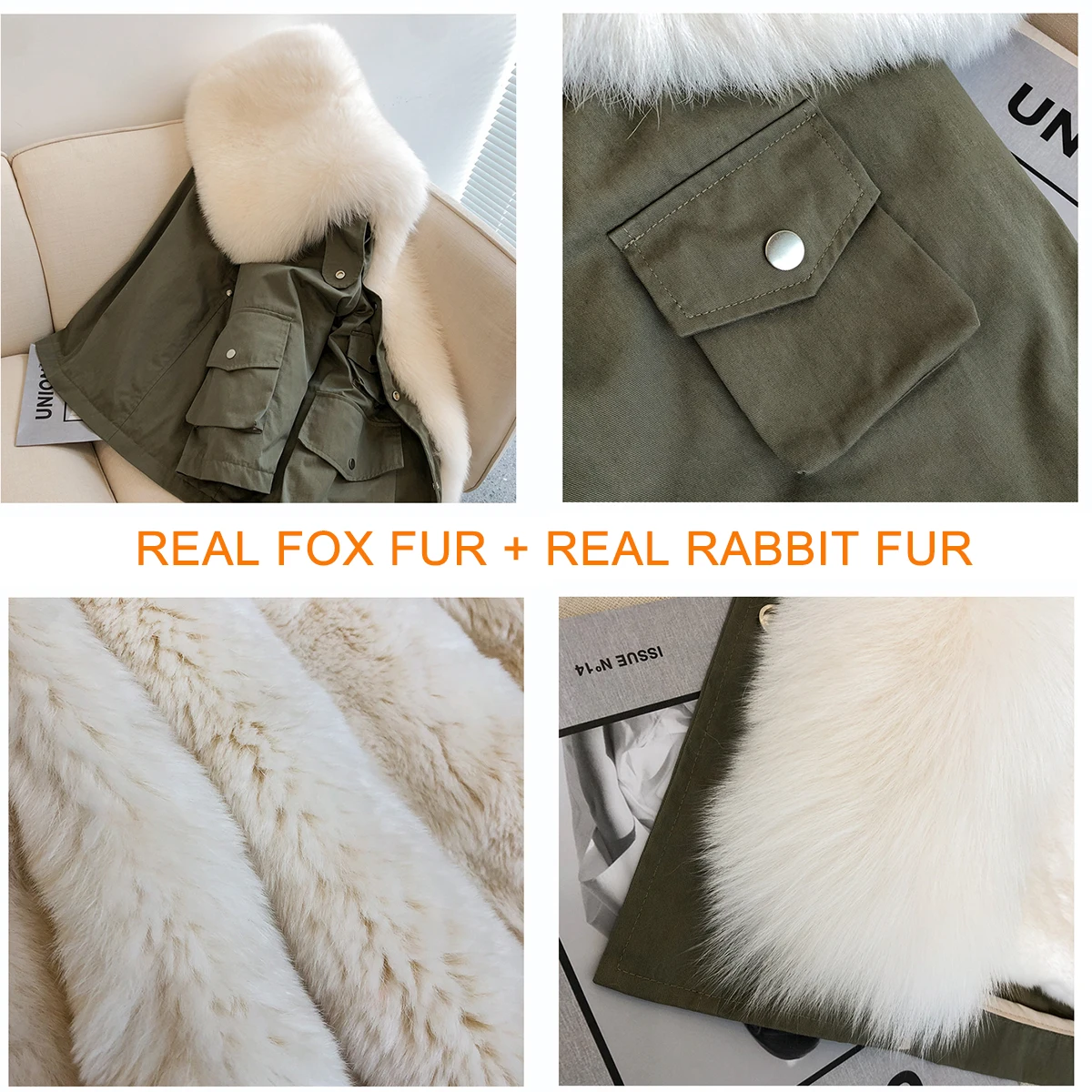 JAZZEVAR 2019 New High Fashion street Women Luxurious fox Fur Parka Ladies detachable Real Fur rabbit lining Coat winter jacket enlarge