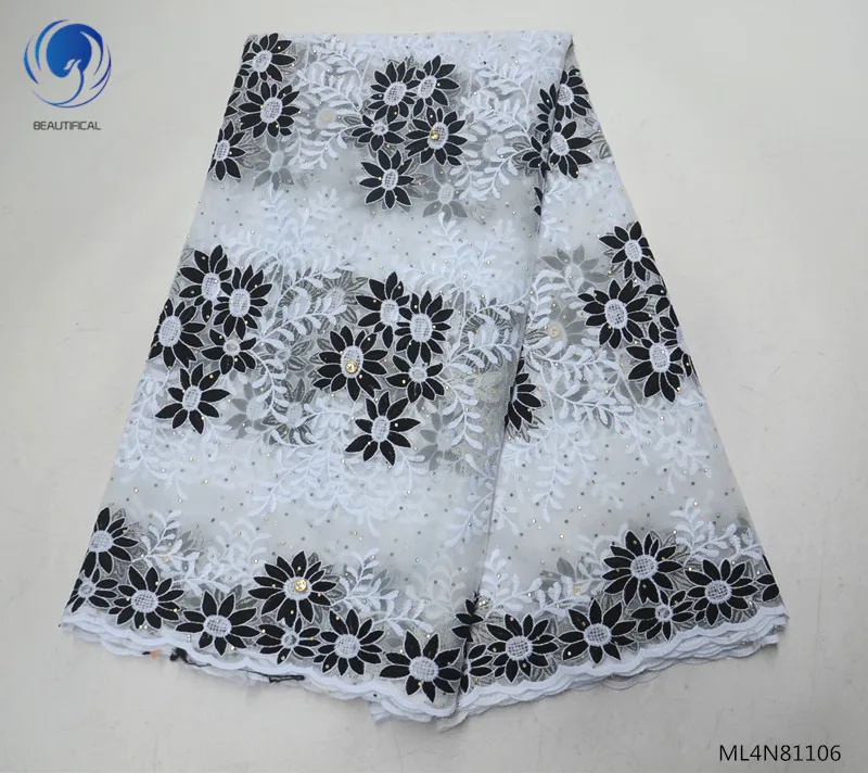 

Beautifical nigerian lace fabrics New design nigerian style tulle lace with stones 5yards/lot embroidery lace fabric ML4N811