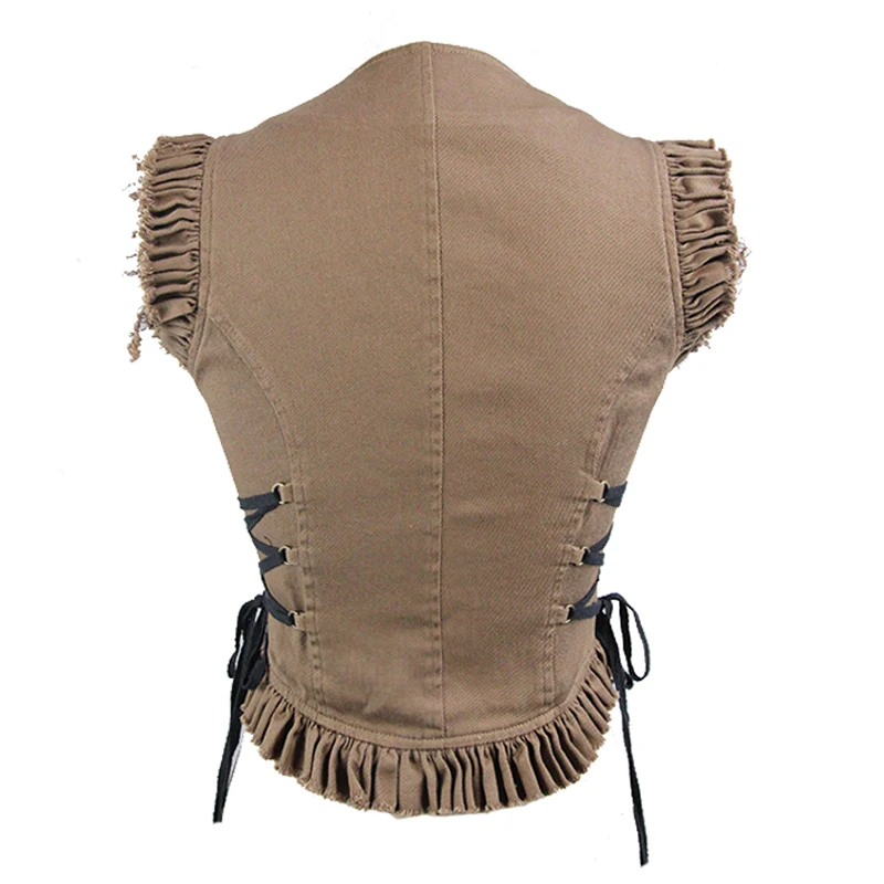 

Devil Fashion Sexy Female Gothic Vest V-neck Short Brown Vest Cross Tie Sleeveless Ultra Short Vest