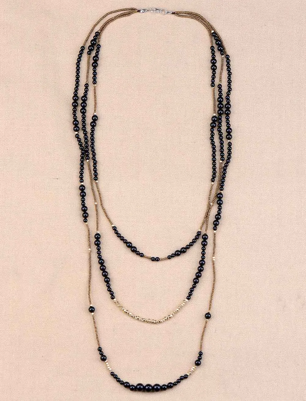 Boho Black Onyx with Seed Beads 3 Layers Beaded Necklaces Classic Natural Stones Women Statement Necklace Vintage Jewelry | Украшения и