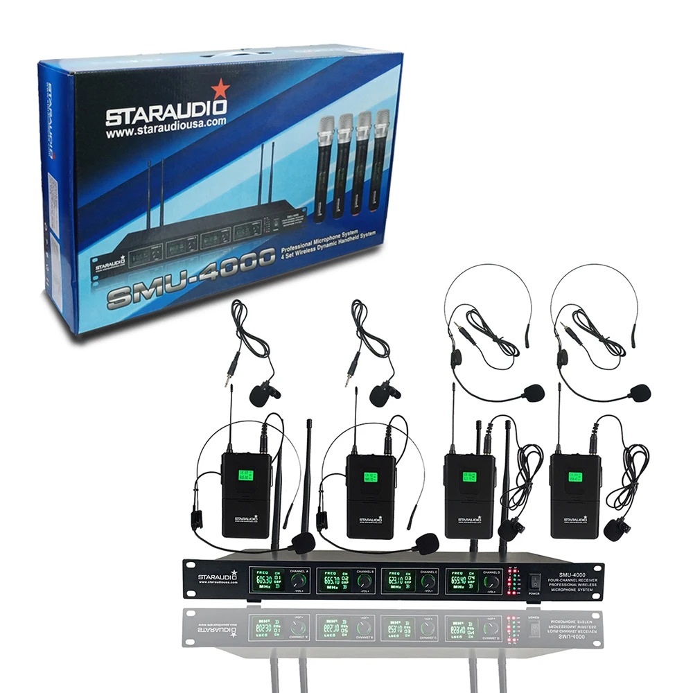 4 канала Беспроводной УВЧ микрофон Системы 4CH гарнитура петличный поясной для