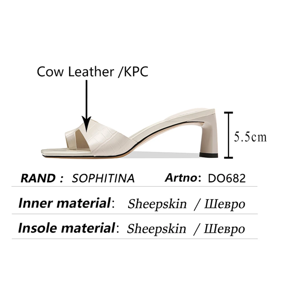 

SOPHITINA Outdoor Women's Slippers High-heeled Premium Leather Shoes Handmade Indoor Summer Solid Color Daily Female Shoes DO682