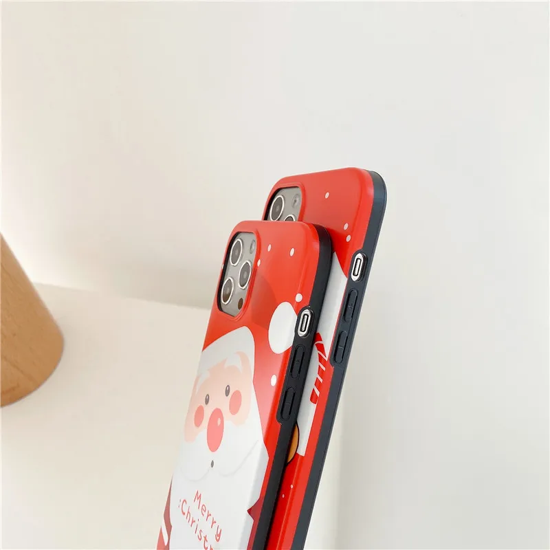 

Red Silicone Cartoon Christmas Phone Case for iphone 12 11 Pro Max X XS XR Max 6 6s 7 8 Plus SE2 Soft IMD Cover Coque