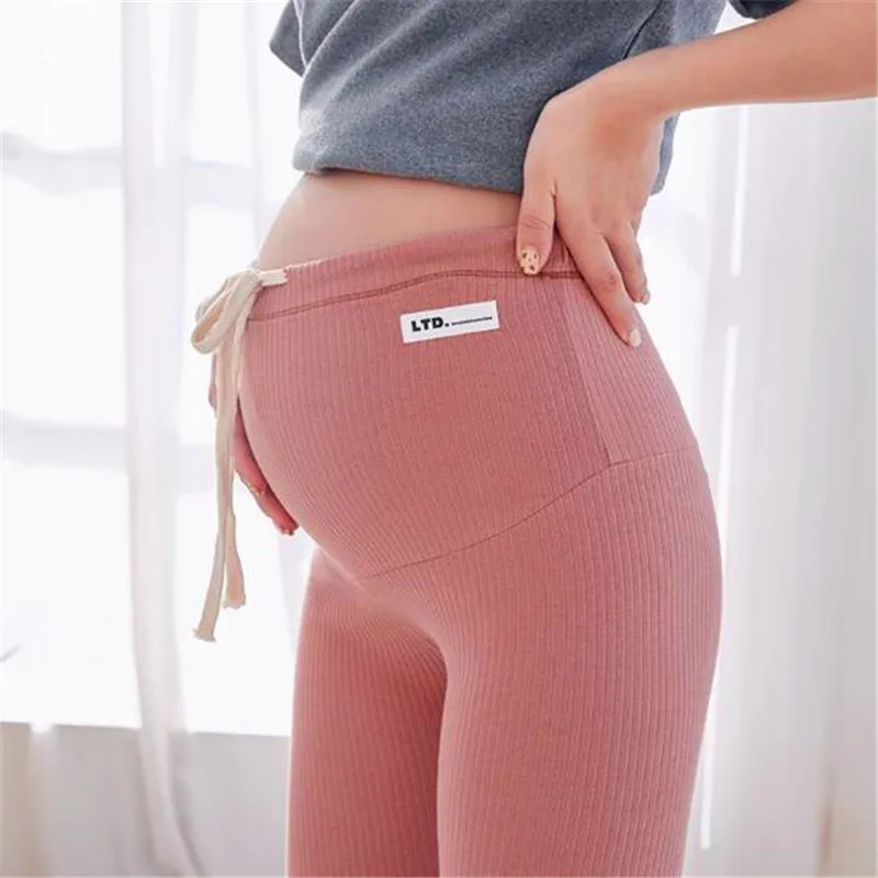 Spring and summer new cotton small pit strip high waist drawstring Maternity Pants