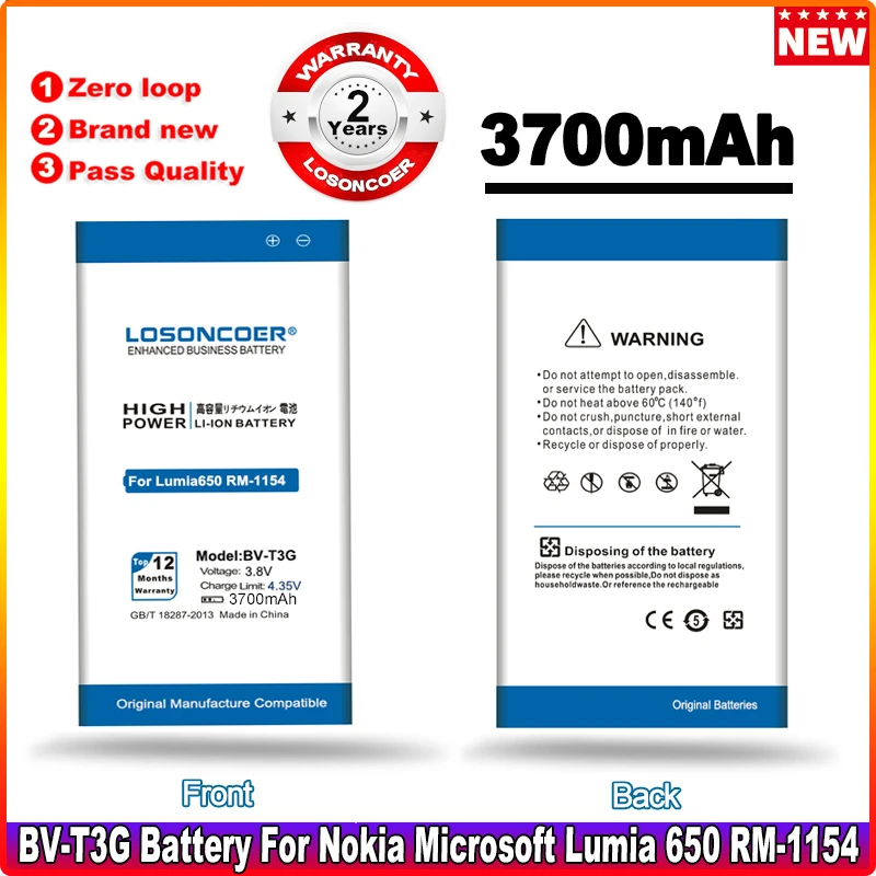 

3700mAh BV-T3G Battery For Nokia Microsoft Lumia 650 Battery RM-1154 BVT3G