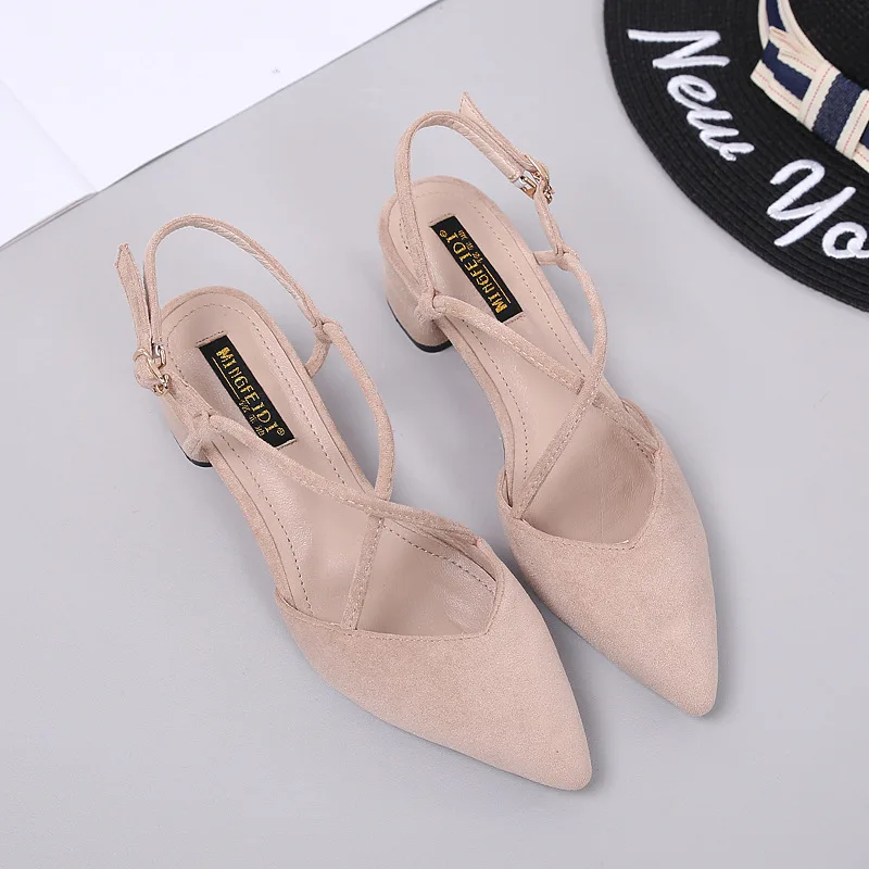 Pumps Shoes Women 2019 Summer Sandals Solid Flock Square High Heel Pointed Sandal Female Sexy Party Leisure Fashion Trend | Обувь
