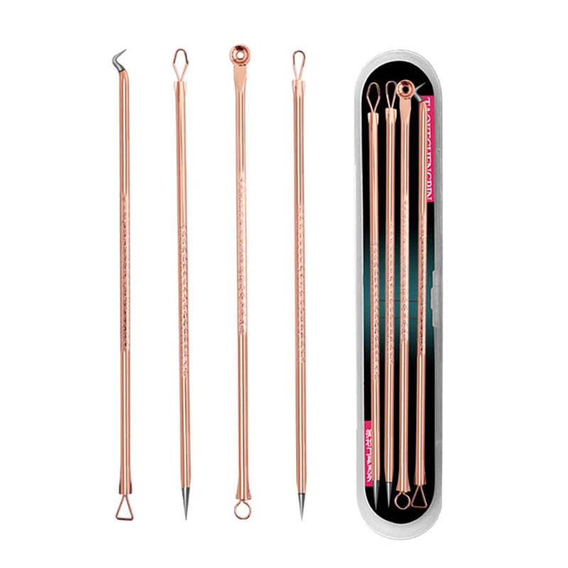 

4PCS Acne Blemish Remover Blackhead Extractor Black Dots Cleaner Needles Set Black Spots Pore Cleanser Tool Rose Gold Sliver