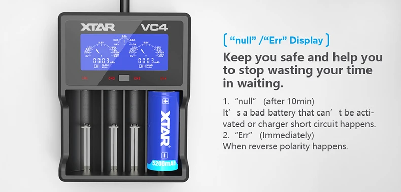 XTAR VC4 Батарея Зарядное устройство ЖК-дисплей USB Зарядное устройство для 10440/14500/18350/17500/18500/18700/21700/20700/18650 Re Зарядное устройство может Батарея Зарядное устройство