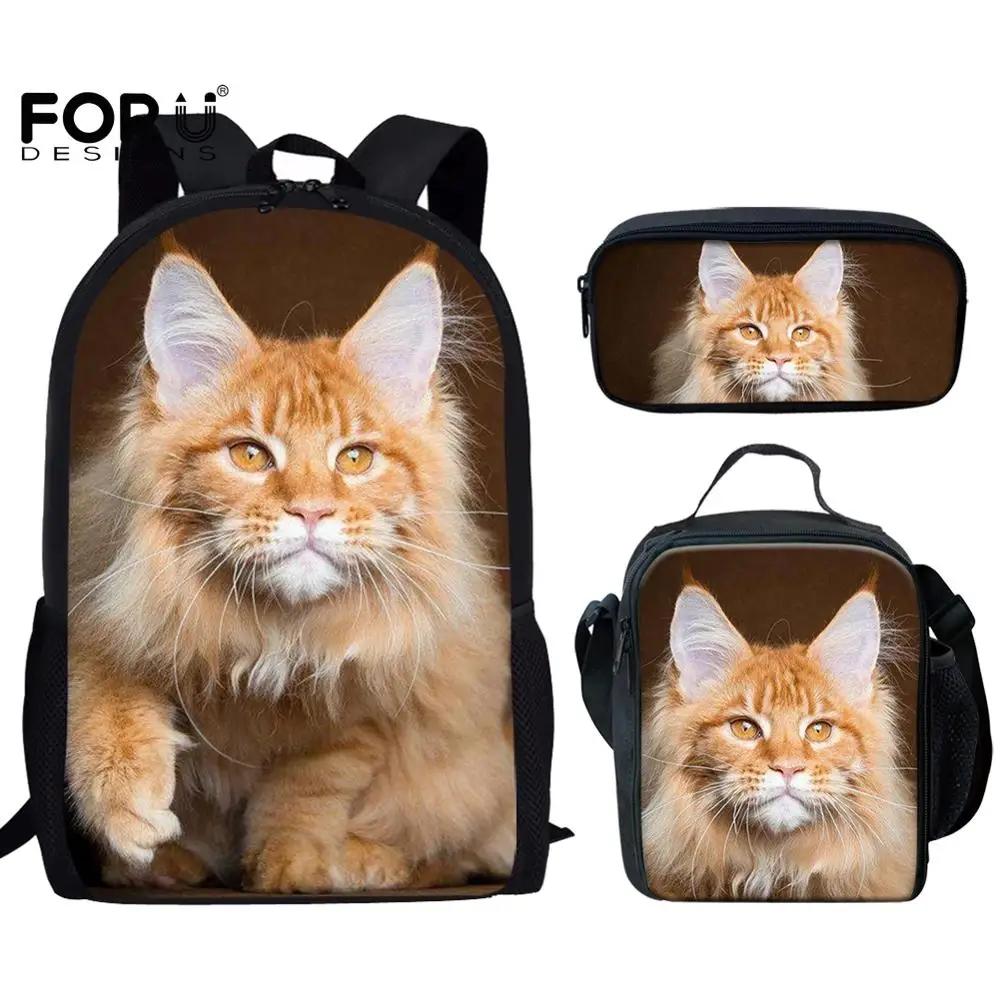 FORUDESIGNS милые женские рюкзаки с 3D-принтом в виде кошки Мейн-енота черные школьные