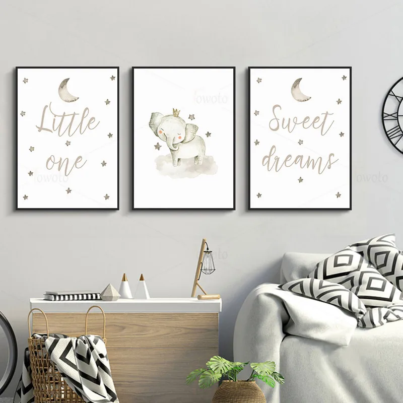 Детский постер с изображением слона Луны маленьких звезд картины на холсте в