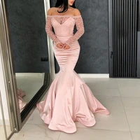 d112 new in fashion pink boat neck mermaidtrumpet floor length satin evening dressesbridal engagement prom gowns free shipping