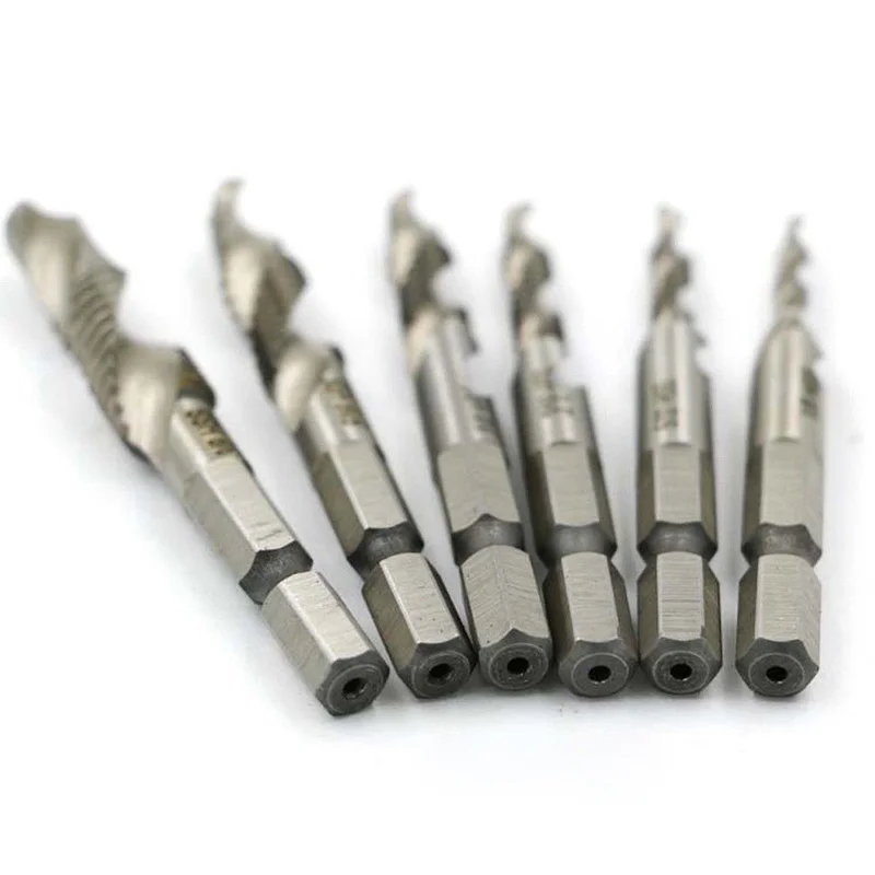 

6pcs High Durability Spiral Drill Bits Set 1/4 Hexagon Shank Thread Taps Tool