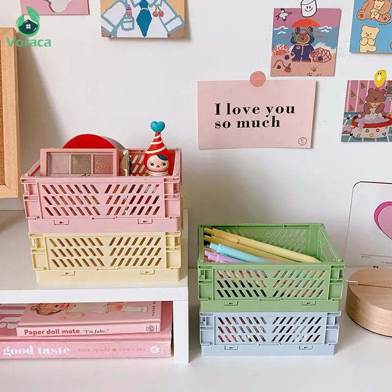 

Ins Simple Korean Skin Care Cosmetic Storage Basket Home Foldable Plastic Box Desktop Hand Account Organize Office Supplies