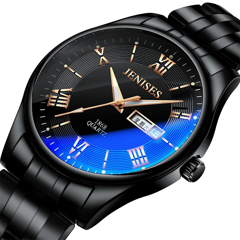 

couple men and women leather steel belt waterproof luminous business trend accessories quartz watch 2021 new jenises