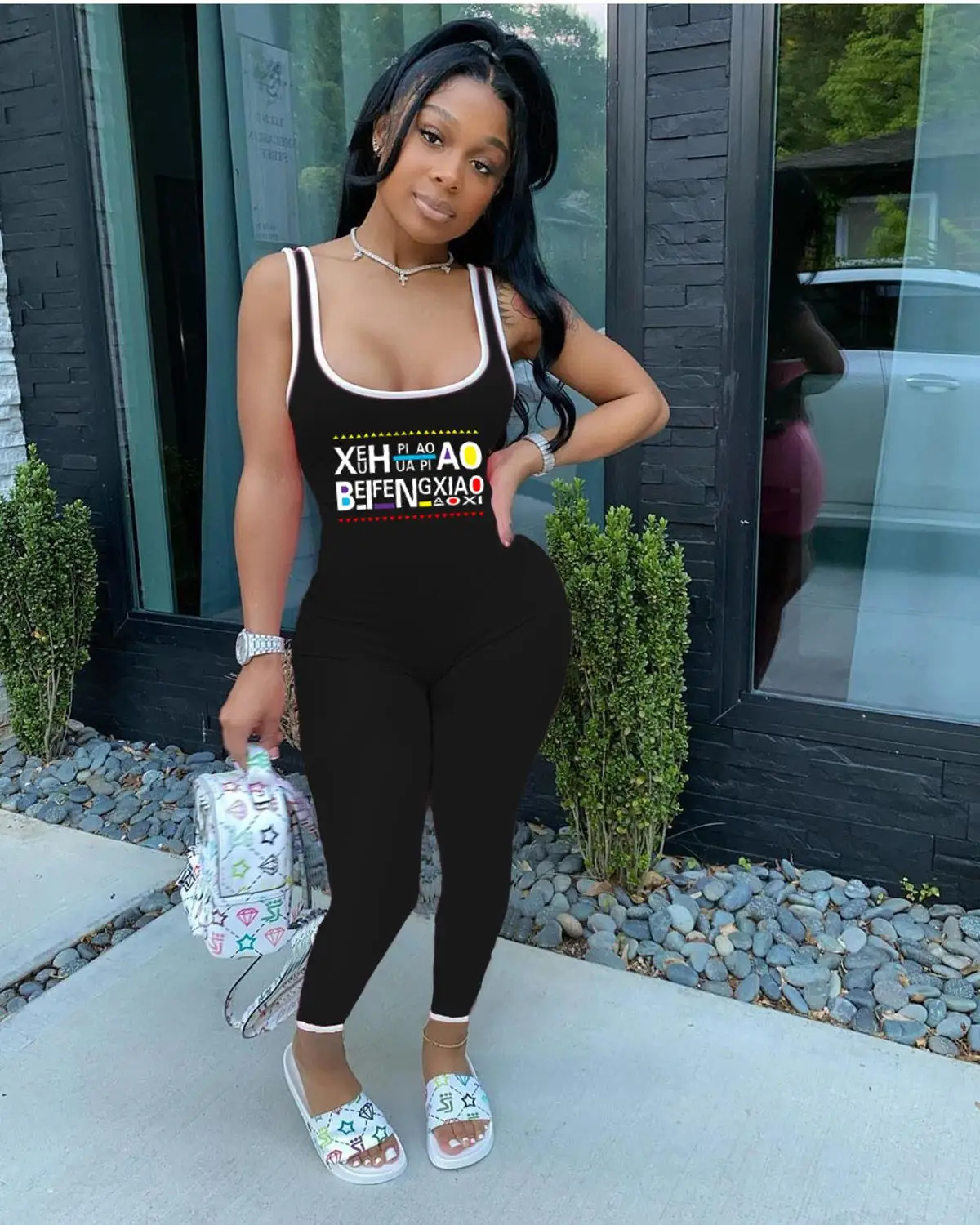 

Women sexy romper coloful print summer jumpsuit 2020 hot sale sporty lounge wear high waist stacked legging trousers