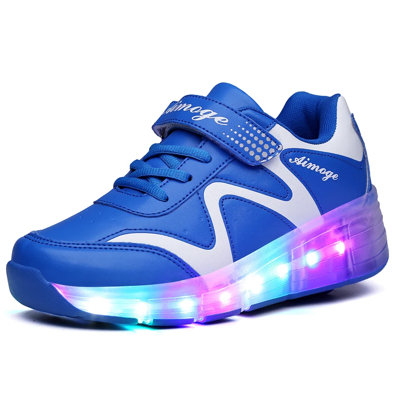 

Kids Glowing Sneakers Sneakers with wheels Led Light up Roller Skates Sport Luminous Lighted Shoes for Kids Boys Pink Black