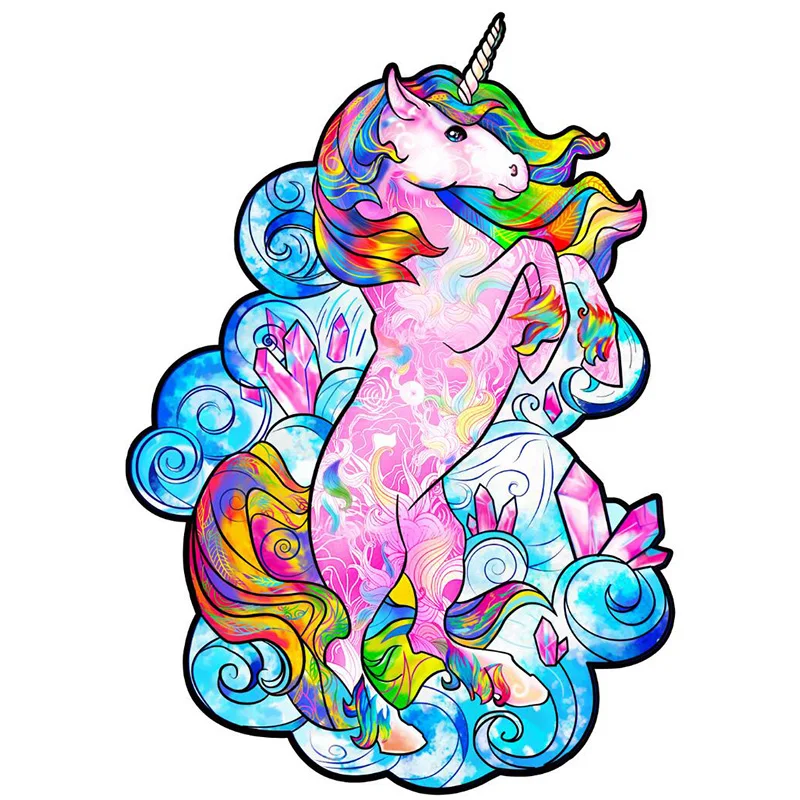 

Charm Unicorn Rainbow Puzzle Kids Wooden Toy Jigsaw Unique Shaped Piece Wood Puzzle for Children Gift Box Brain 3D Diy Game Item