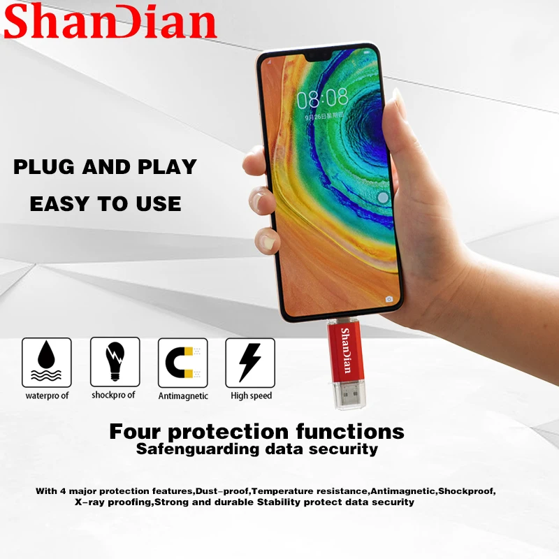 USB-флеш-накопитель SHANDIAN OTG 2 в 1 128 ГБ 64 32 16 8 4 Гб | Компьютеры и офис