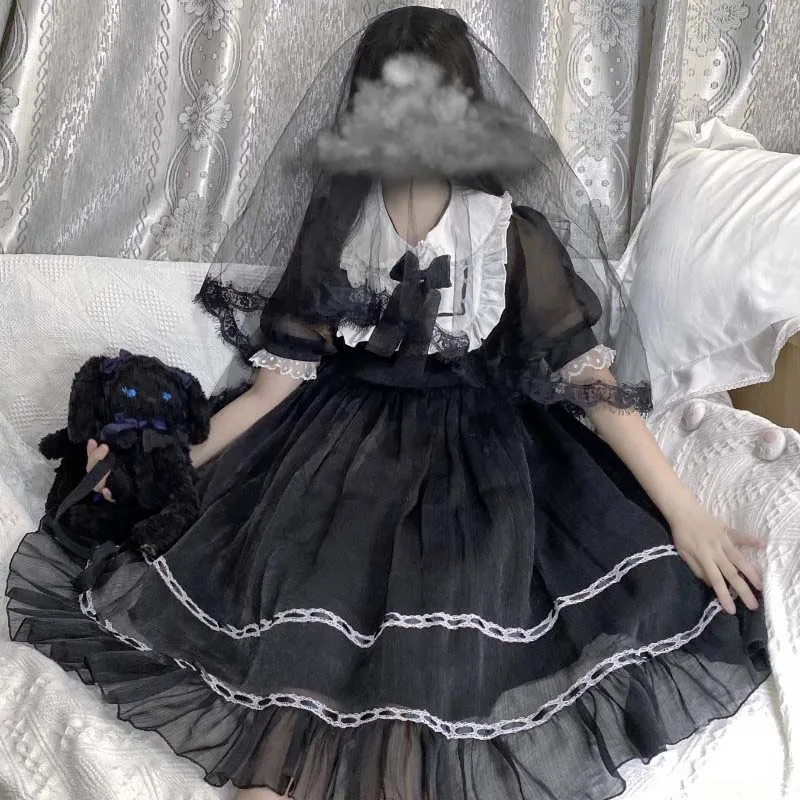 

Babydoll Dress Summer Lolita Sweet Cosplay Peter Pan Collar Cute Dress Kawaii Soft Girl Pink Puff Sleeve Ruffle Princess Dresses
