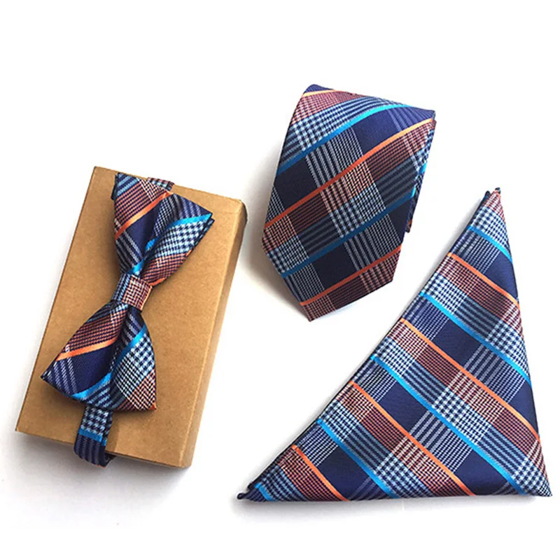 

8cm Men's Bow Tie Set Pocket Square Necktie Formal Jacquard Neckwear Suit Wedding Gifts for Guests