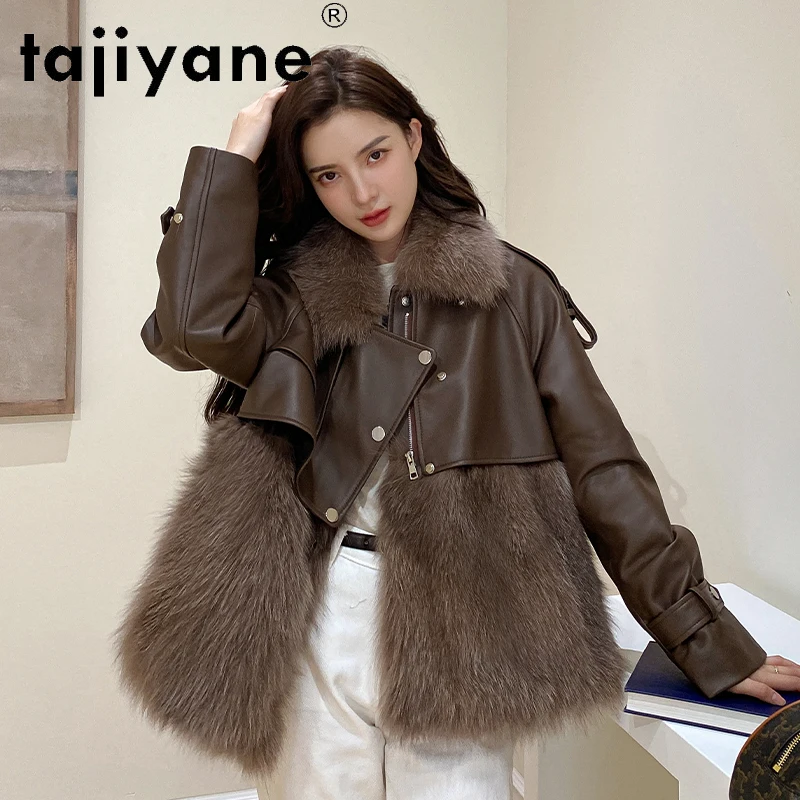 

Tajiyane 2021 Winter 100% Genuine Sheepskin Leather Jacket Women Fashion Real Fox Fur Collar Elegant Coat Jaqueta Feminina Gm714