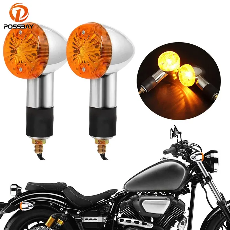 

2 pcs Bullet Motorcycle Turn Signal Light Indicator Blinker Amber Yellow Lamps Chrome Universal For HONDA Kawasaki Suzuki Yamaha