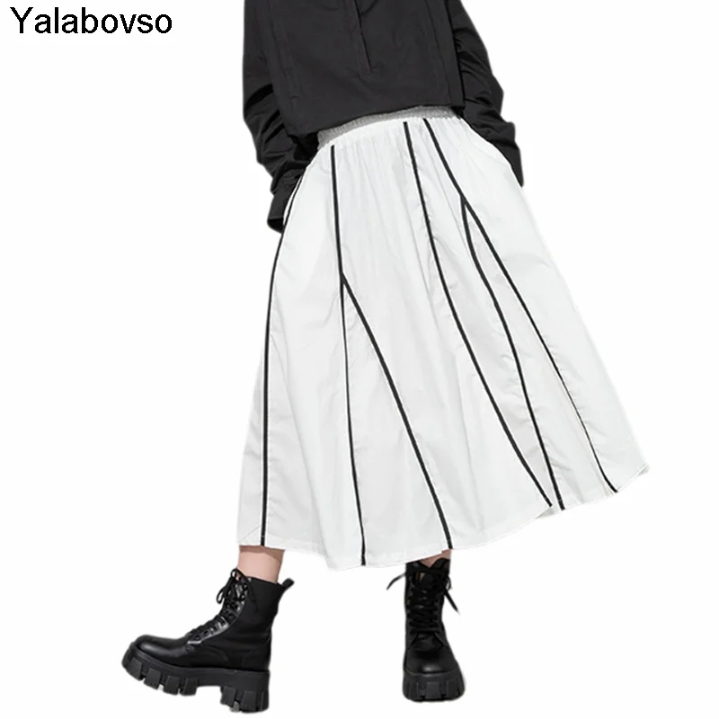 

2021 Spring Clothes New Elastic Waist White Pleated Skirt Large Stitched Skirts For Women Harajuku Ladies Clothing Yalabovso