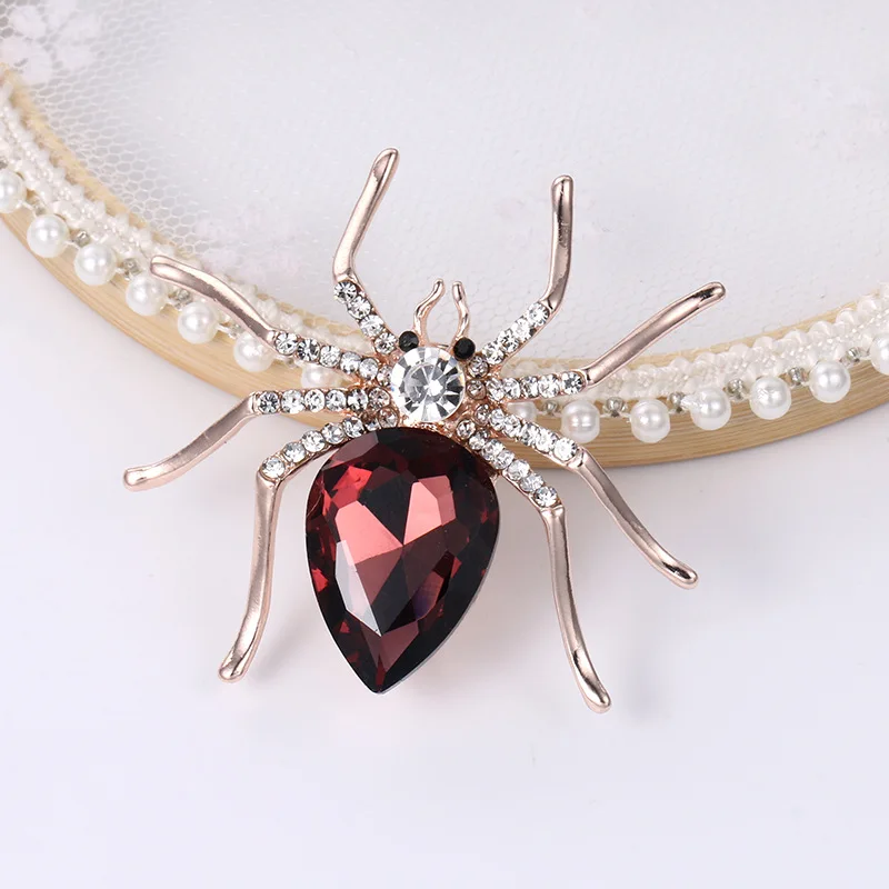 Брендовая Высококачественная стеклянная Хрустальная брошь в виде паука красном